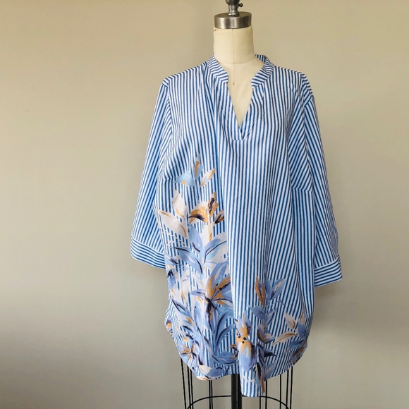 Plus Size 24W Pullover Striped Three Quarter Sleeve Elizabeth and Clarke Top - Picture 1 of 8